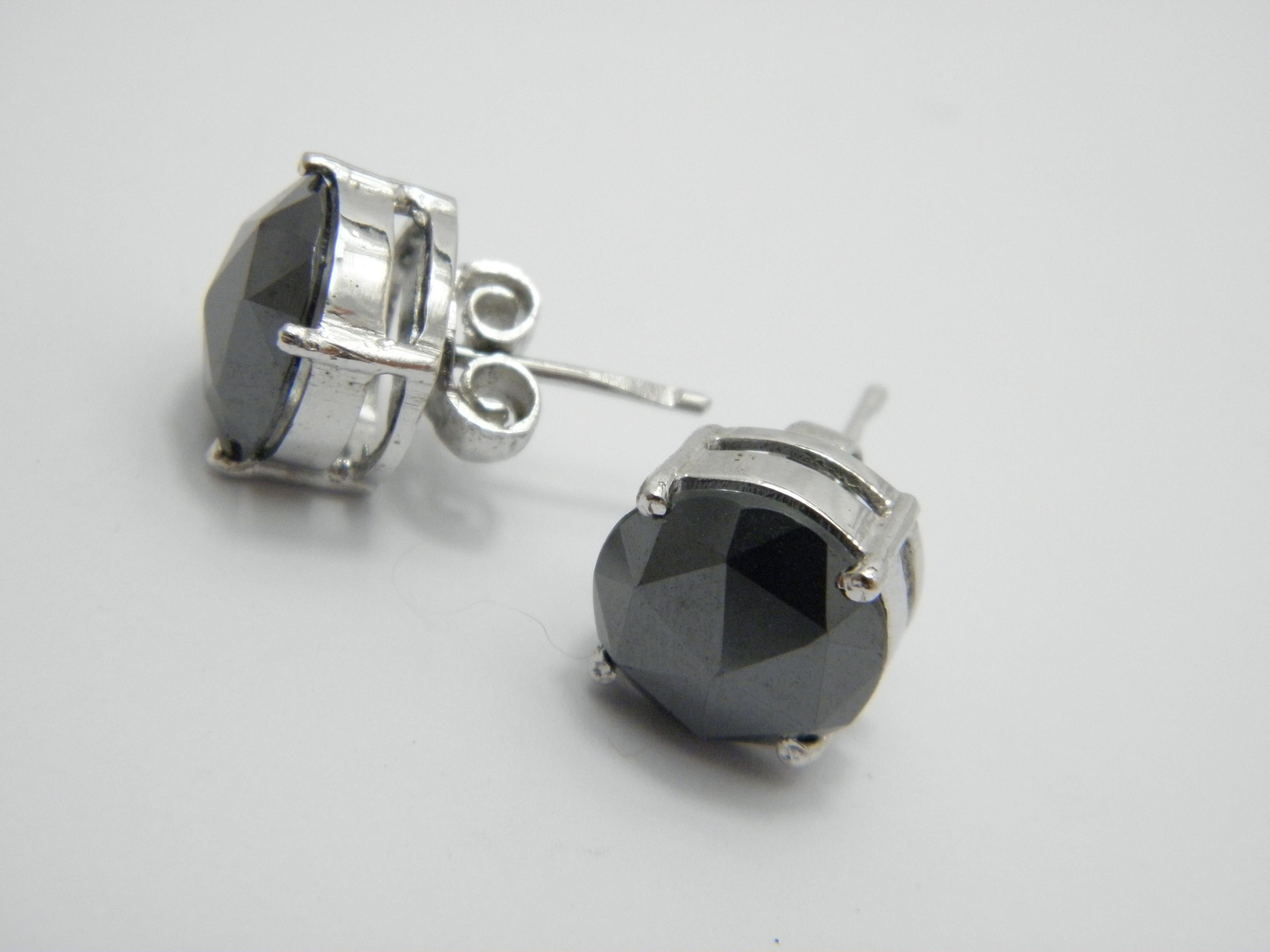 Round Cut Vintage Sterling Silver 5.0 Carat Diamond Stud Earrings 925 Purity Black For Sale