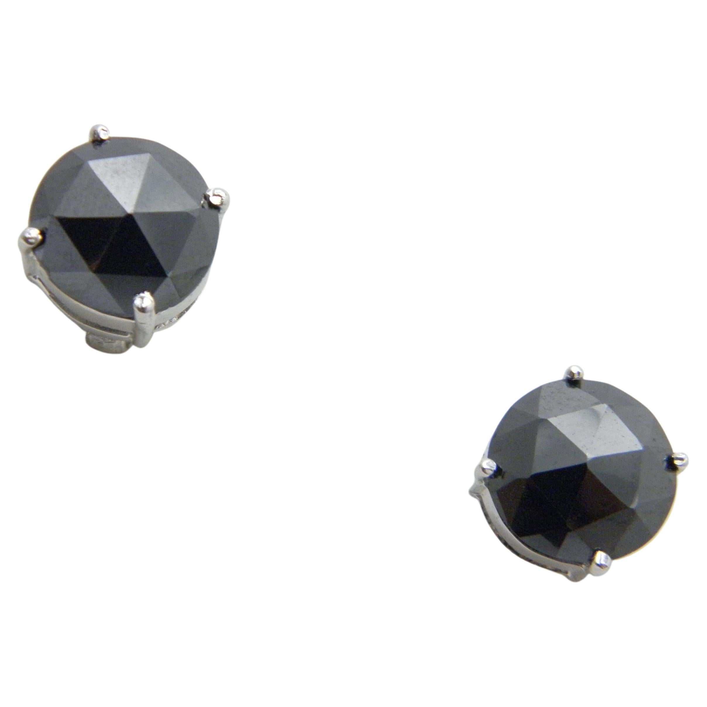Vintage Sterling Silver 5.0 Carat Diamond Stud Earrings 925 Purity Black For Sale