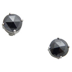 Vintage Sterling Silver 5.0 Carat Diamond Stud Earrings 925 Purity Black