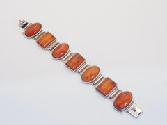 Vintage Sterling Silver 7 Ambers Link Bracelet, 7 in