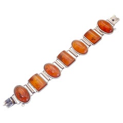 Vintage Sterling Silver 7 Ambers Link Bracelet, 7 in