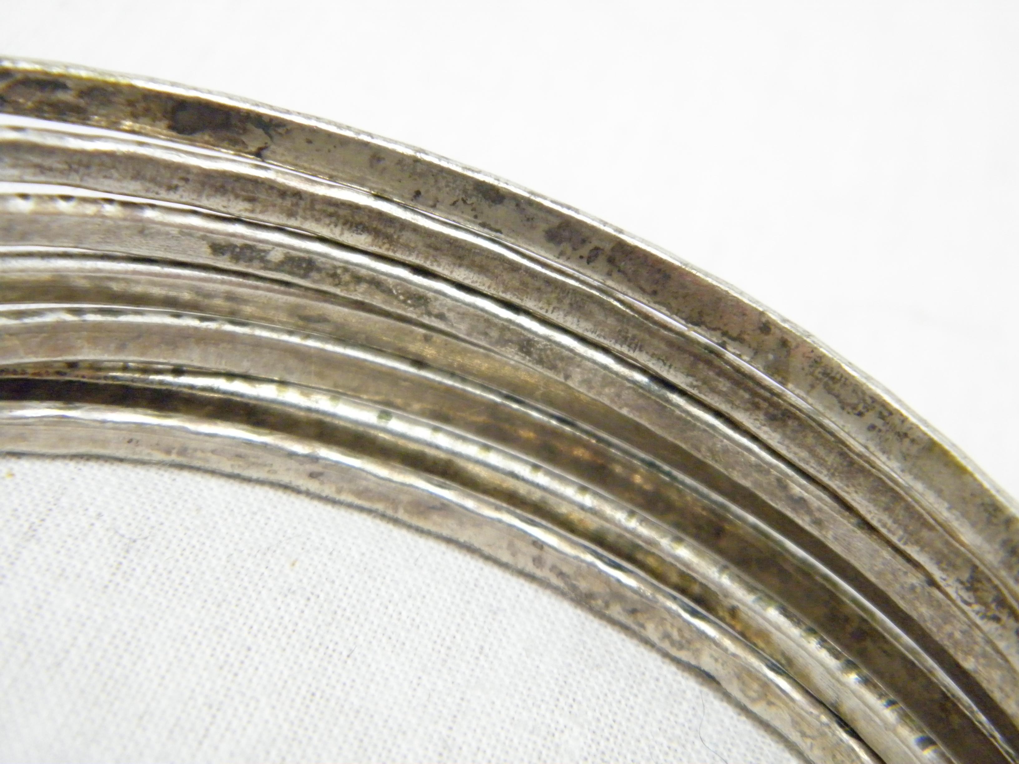 Medieval Vintage Sterling Silver 7 x Slave Bracelet Bangle 925 Purity Tribal Engraved For Sale