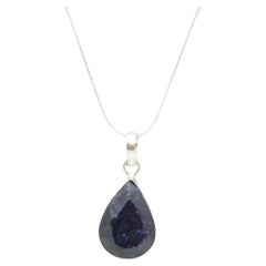 Retro Sterling Silver 75.0 Carat Natural Sapphire Pendant Necklace 22 Inch