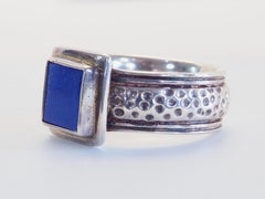 Vintage Sterling Silver 9 mm Squared Lapis Lazuli Signet Band Ring, Size 8.75