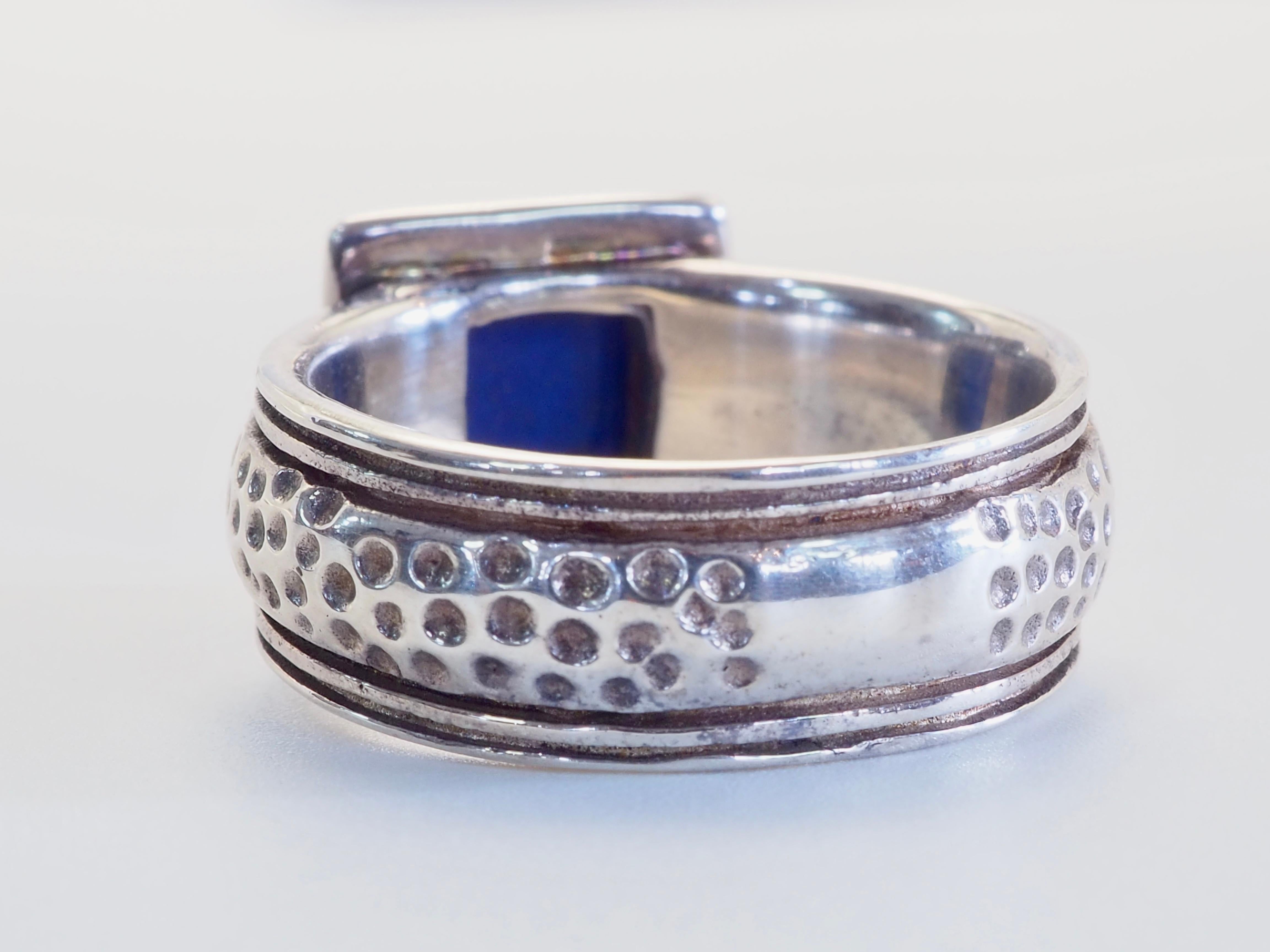 Quadrato Anello a fascia quadrato in lapislazzuli d'epoca in argento sterling da 9 mm, misura 8,75 in vendita