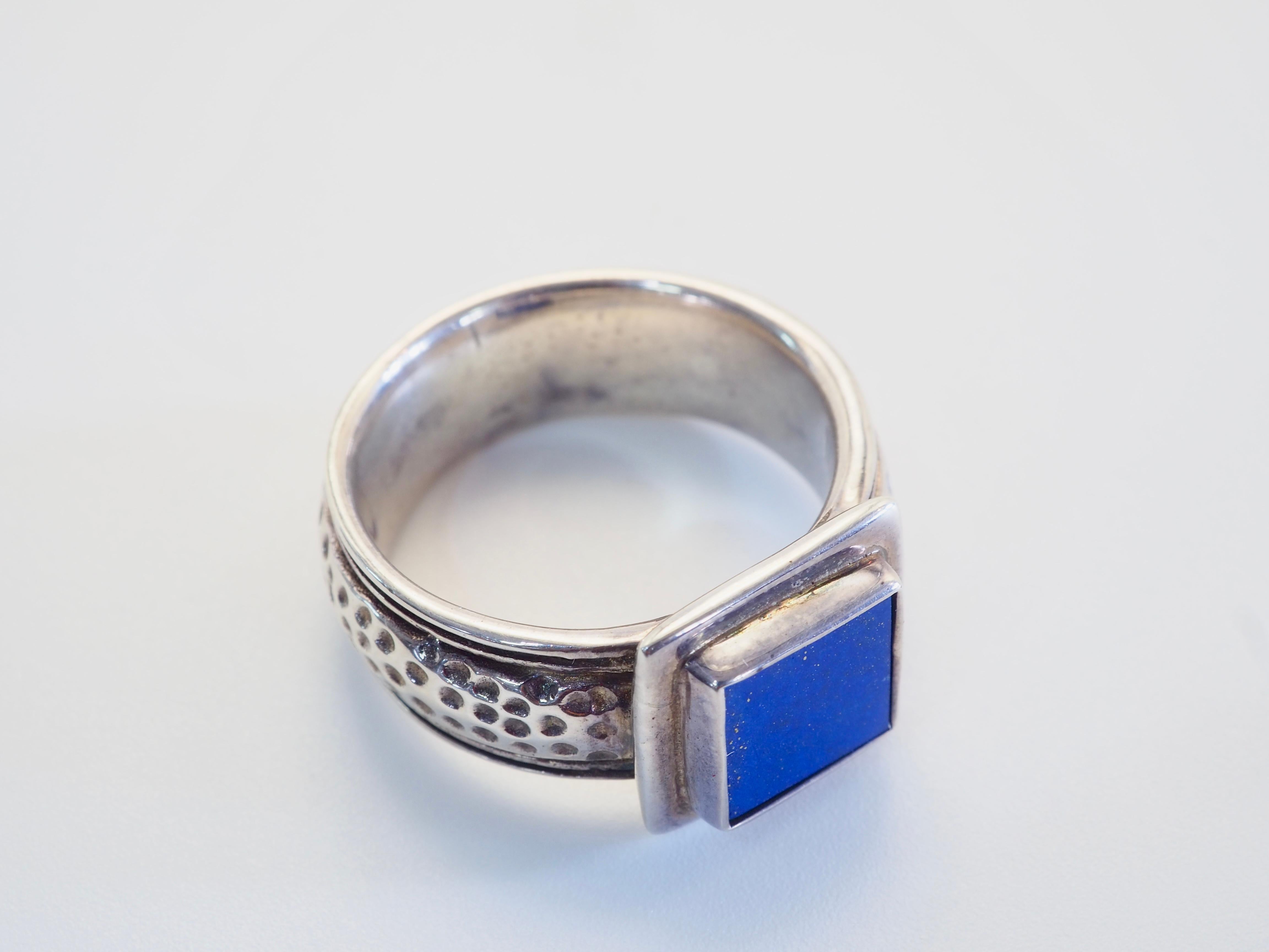 da uomo o donna Anello a fascia quadrato in lapislazzuli d'epoca in argento sterling da 9 mm, misura 8,75 in vendita