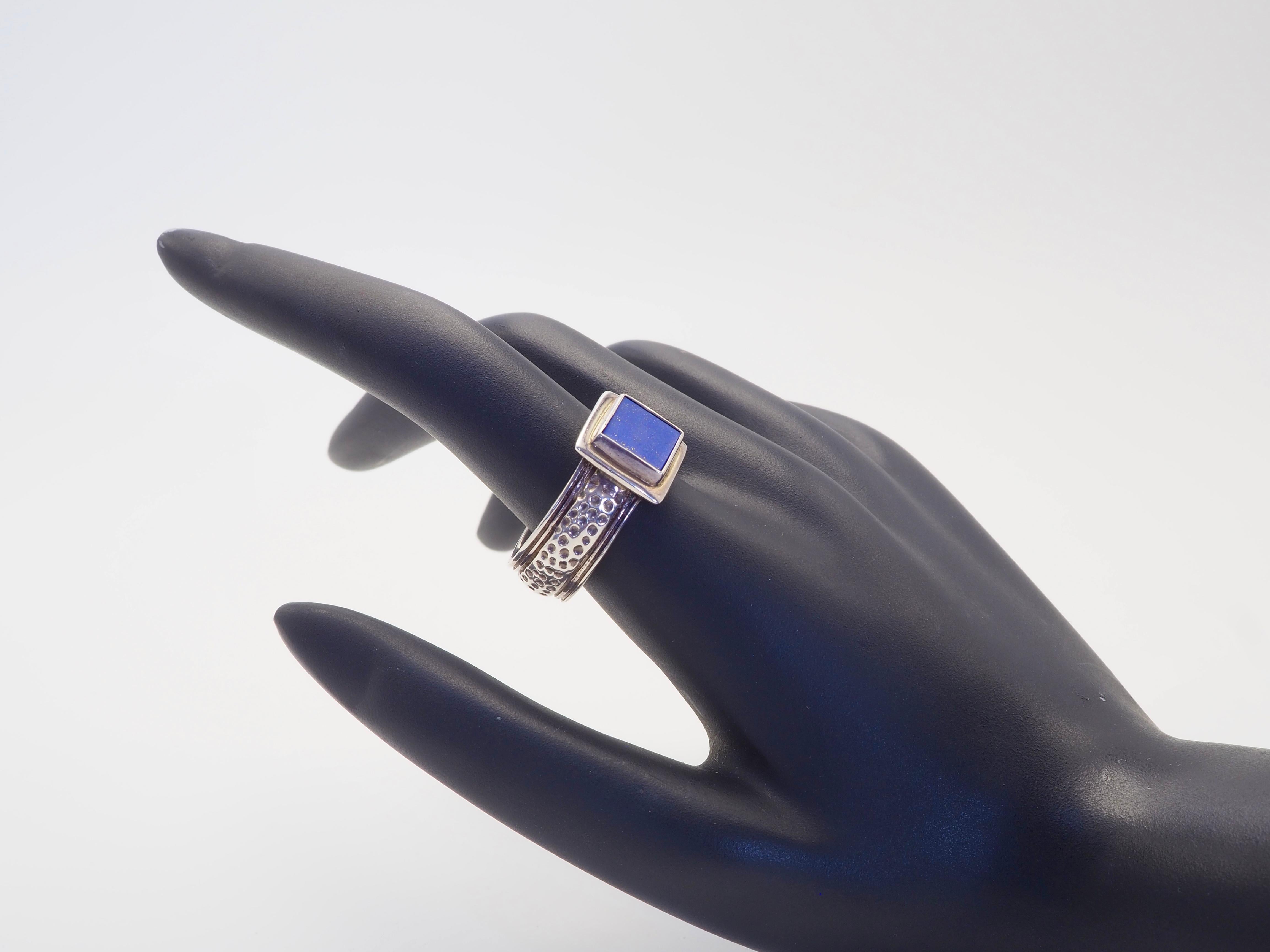 Anello a fascia quadrato in lapislazzuli d'epoca in argento sterling da 9 mm, misura 8,75 in vendita 1