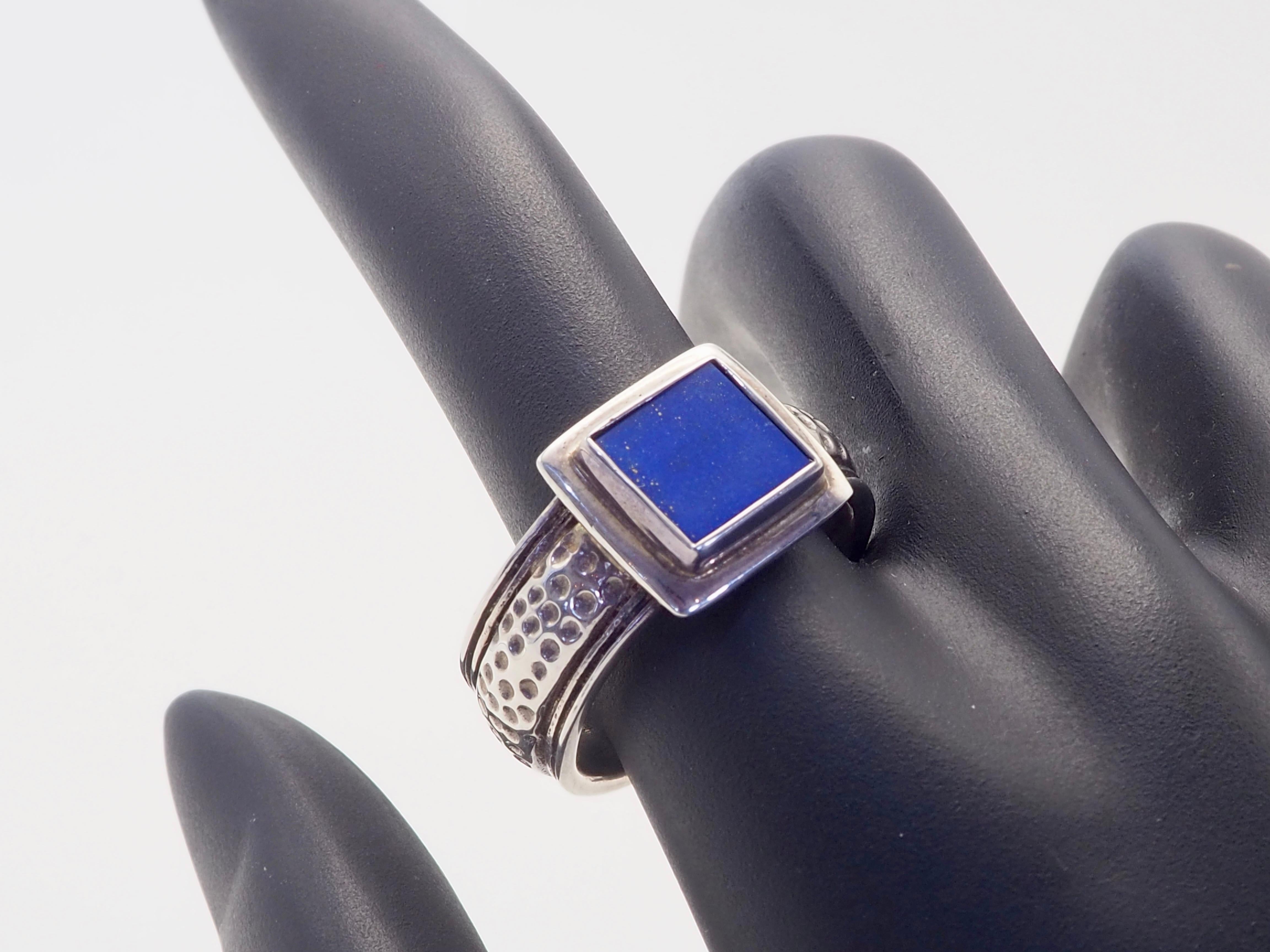 Anello a fascia quadrato in lapislazzuli d'epoca in argento sterling da 9 mm, misura 8,75 in vendita 2