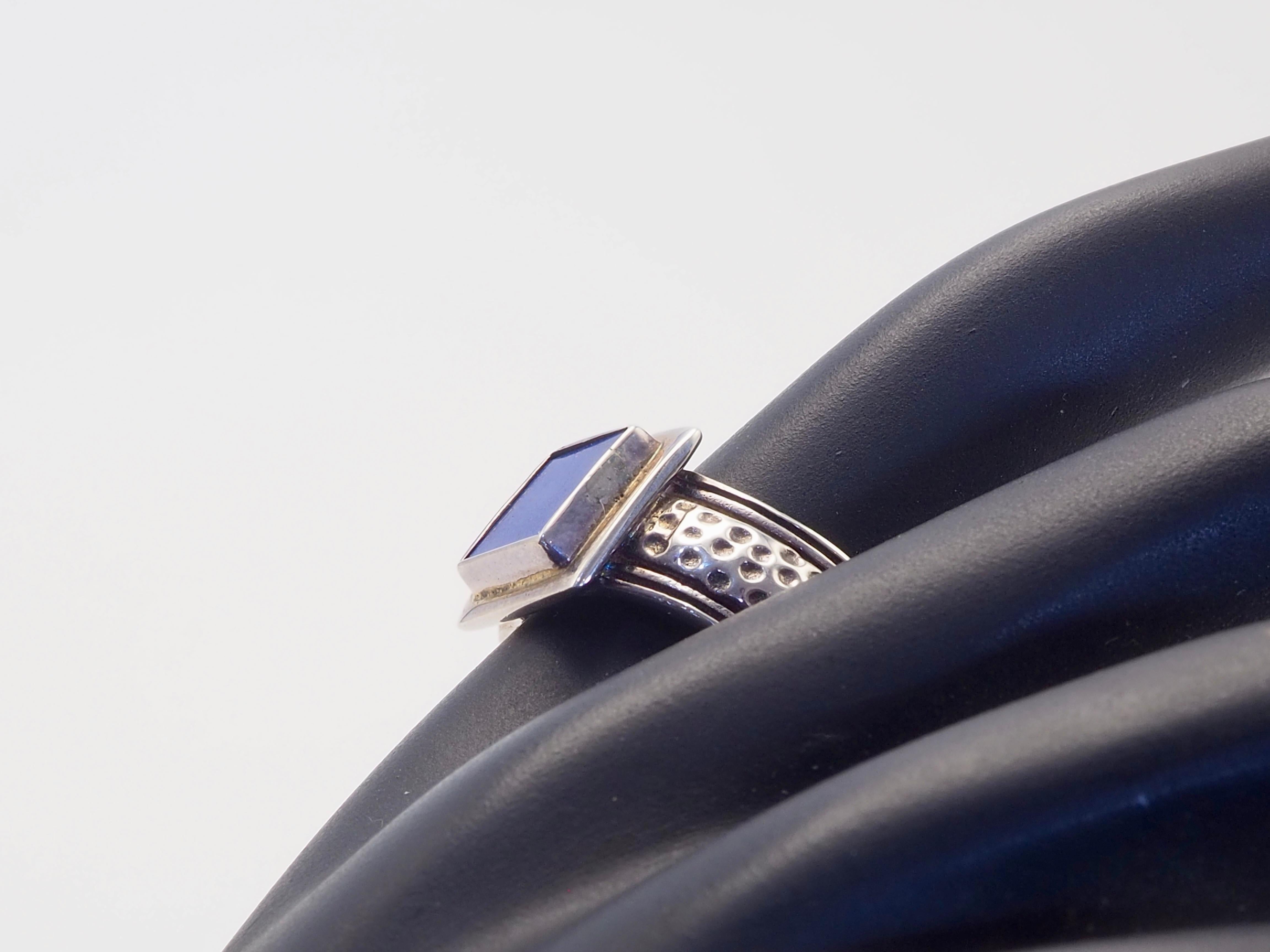 Anello a fascia quadrato in lapislazzuli d'epoca in argento sterling da 9 mm, misura 8,75 in vendita 3