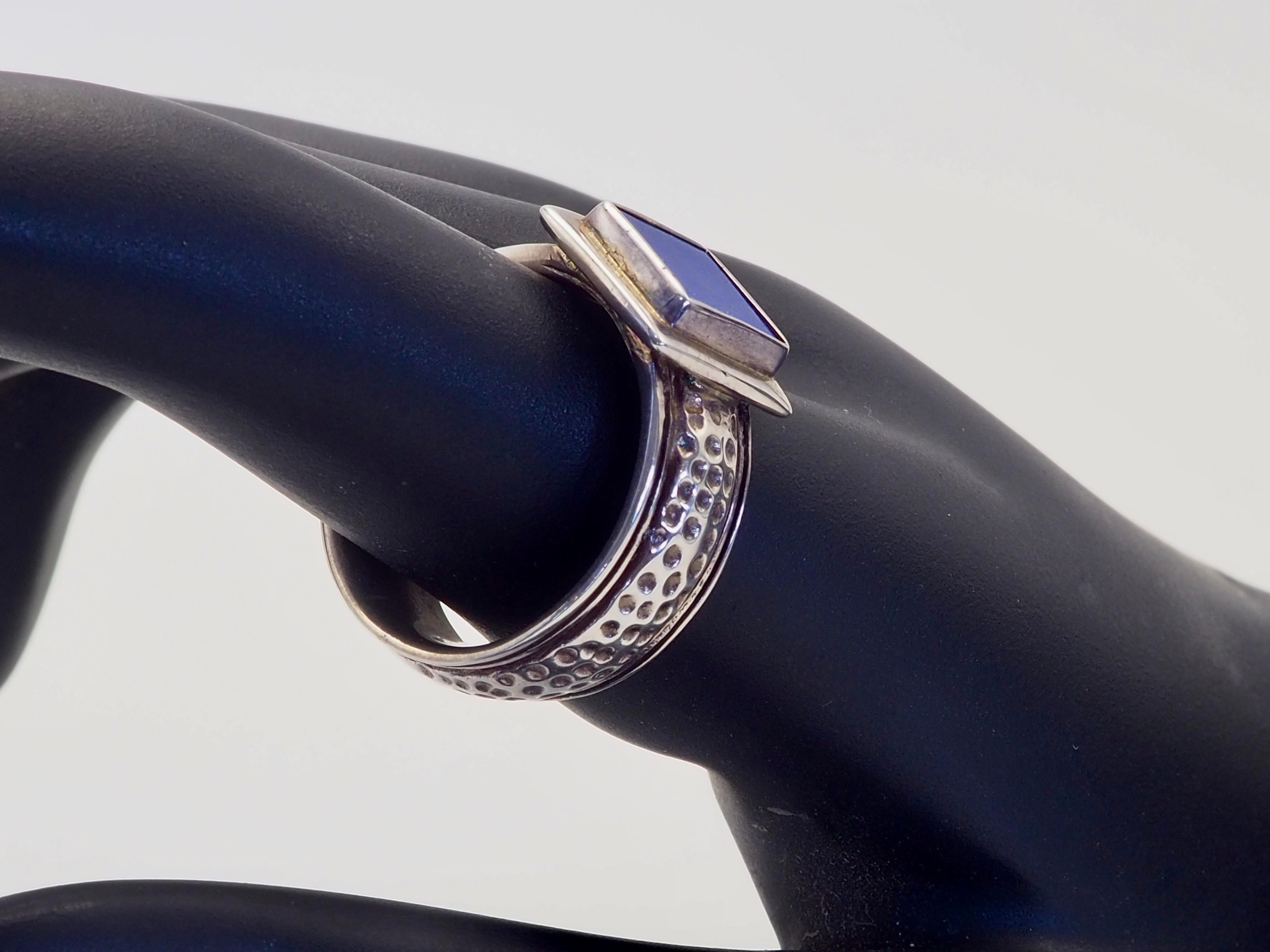 Anello a fascia quadrato in lapislazzuli d'epoca in argento sterling da 9 mm, misura 8,75 in vendita 4