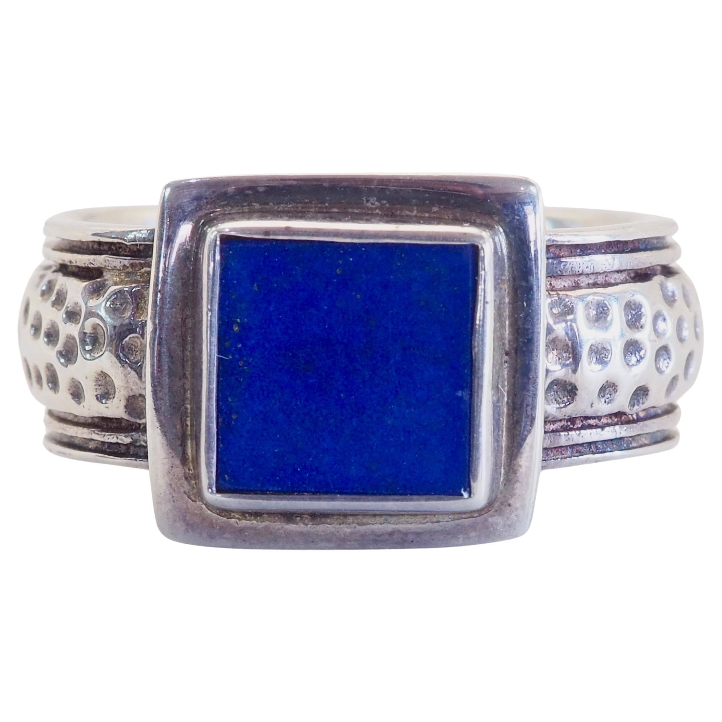 Anello a fascia quadrato in lapislazzuli d'epoca in argento sterling da 9 mm, misura 8,75