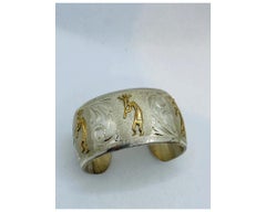Vintage Sterling Silver 925 and 10K Gold Kokopelli Dancers Bangle Cuff