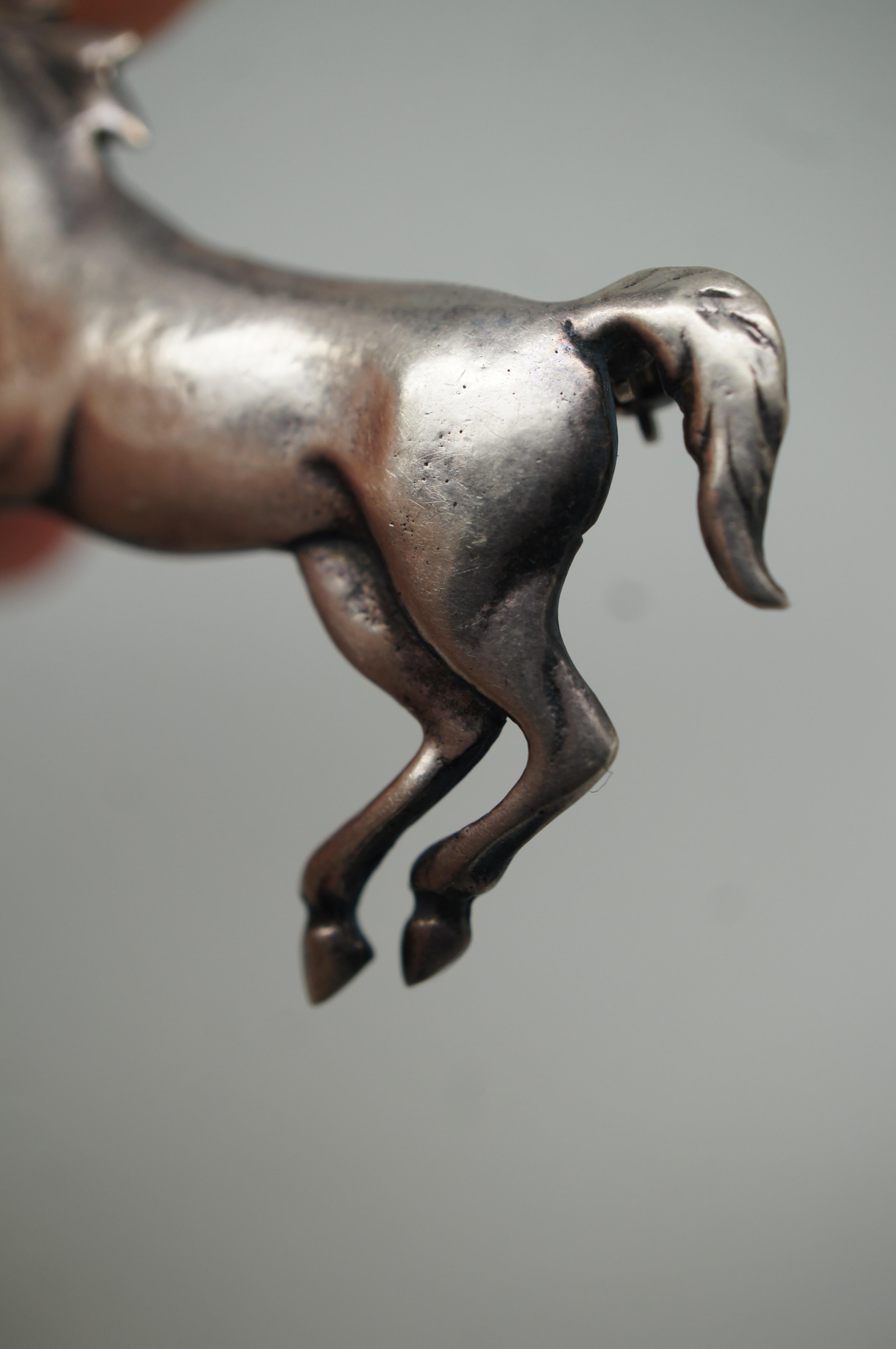 20th Century Vintage Sterling Silver 925 Equestrian Horse Stallion Pin Brooch 8.3g 2