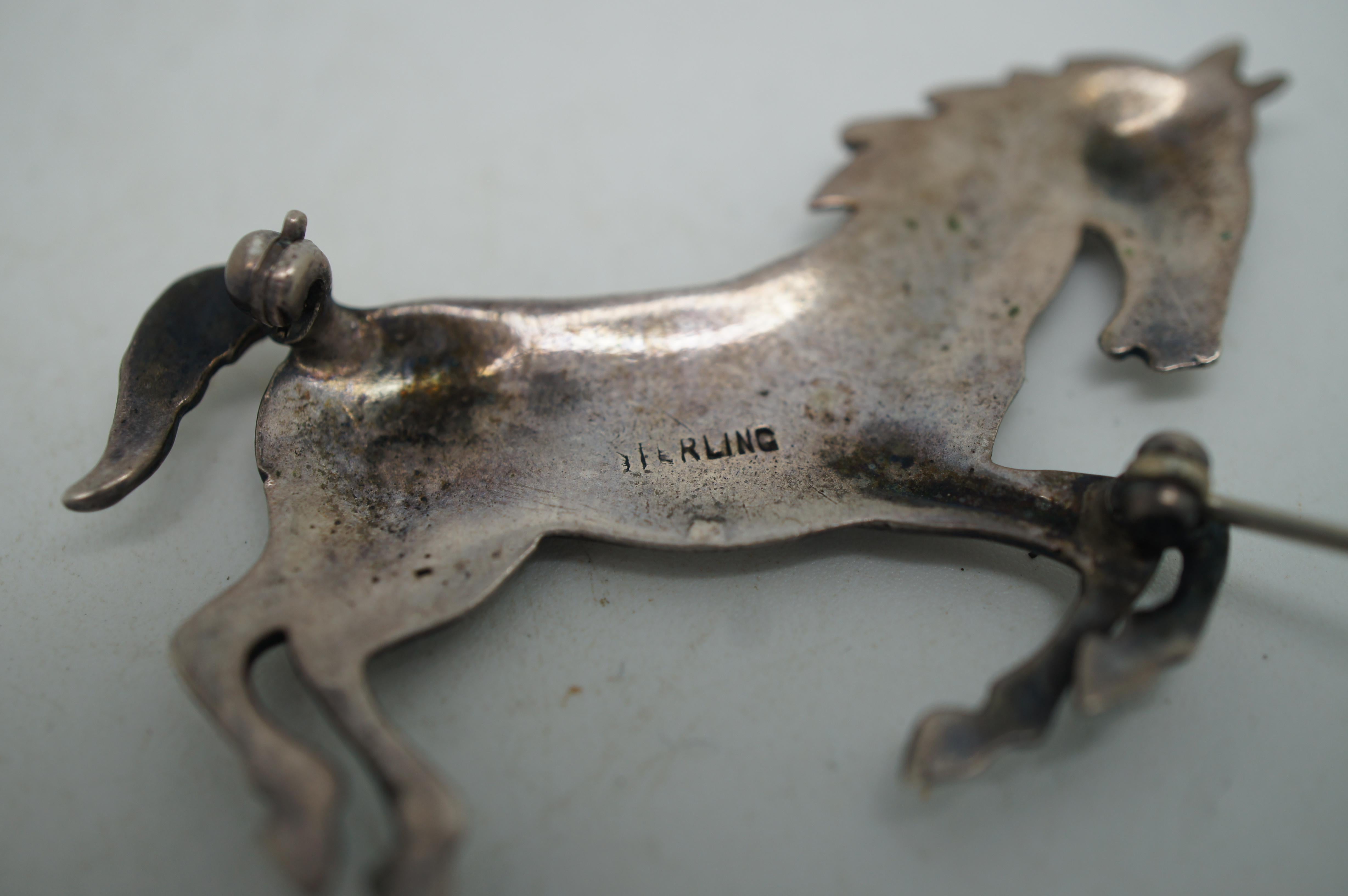 Vintage Sterling Silver 925 Equestrian Horse Stallion Pin Brooch 8.3g 2