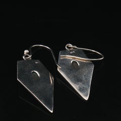 Vintage Sterling Silver 925 Geometric Turquoise Hook Dangle Earrings 30mm