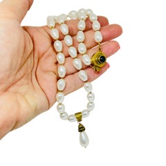 Vintage sterling silver 925 gold plated glass pearls designer necklace