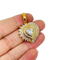Vintage sterling silver 925 golds plated zirconia stones heart pendant enhancer