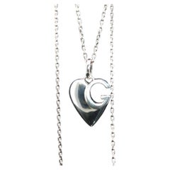 Vintage Sterling Silver 925 Gucci Heart G Pendant Necklace Adjustable Chain 21''