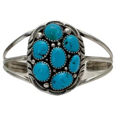 Vintage Sterling Silver .925 Handmade Navajo Sleeping Beauty Turquoise Bracelet