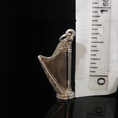 Vintage Sterling Silver 925 Harp Pendant Charm New Mexico 26mm 3g
