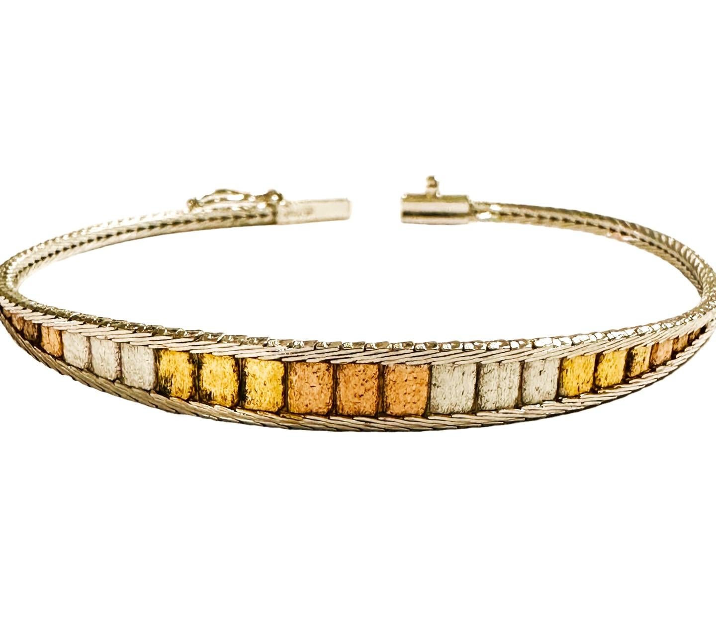Vintage-Armband aus Sterlingsilber 925, Italien, Vermeil, dreifarbig im Zustand „Hervorragend“ in Eagan, MN