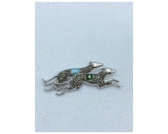 Vintage Sterling Silver 925 Marcasite Enamel Greyhound Dog Brooch