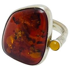 Vintage sterling silver 925 POLAND natural amber modernist ring