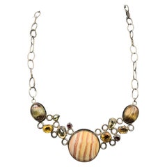 Retro Sterling Silver 925 Tiger's Eye and Tourmaline Necklace