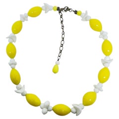 Vintage sterling silver 925 yellow white art glass beaded designer necklace