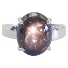 Vintage Sterling Silver 9.94ct Black Star Sapphire Fine Solitaire Ring, Size 9