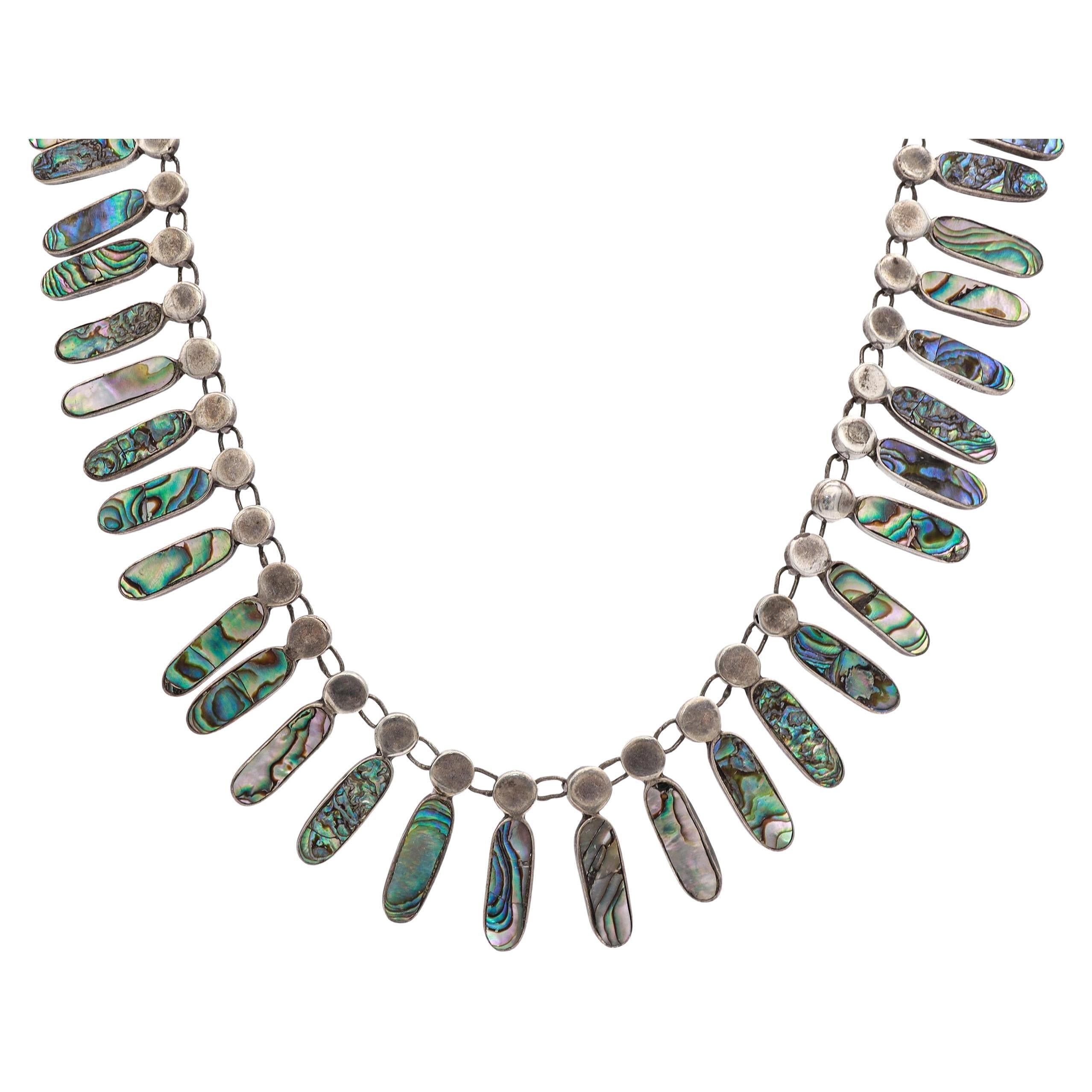 Vintage Sterling Silver Abalone Necklace
