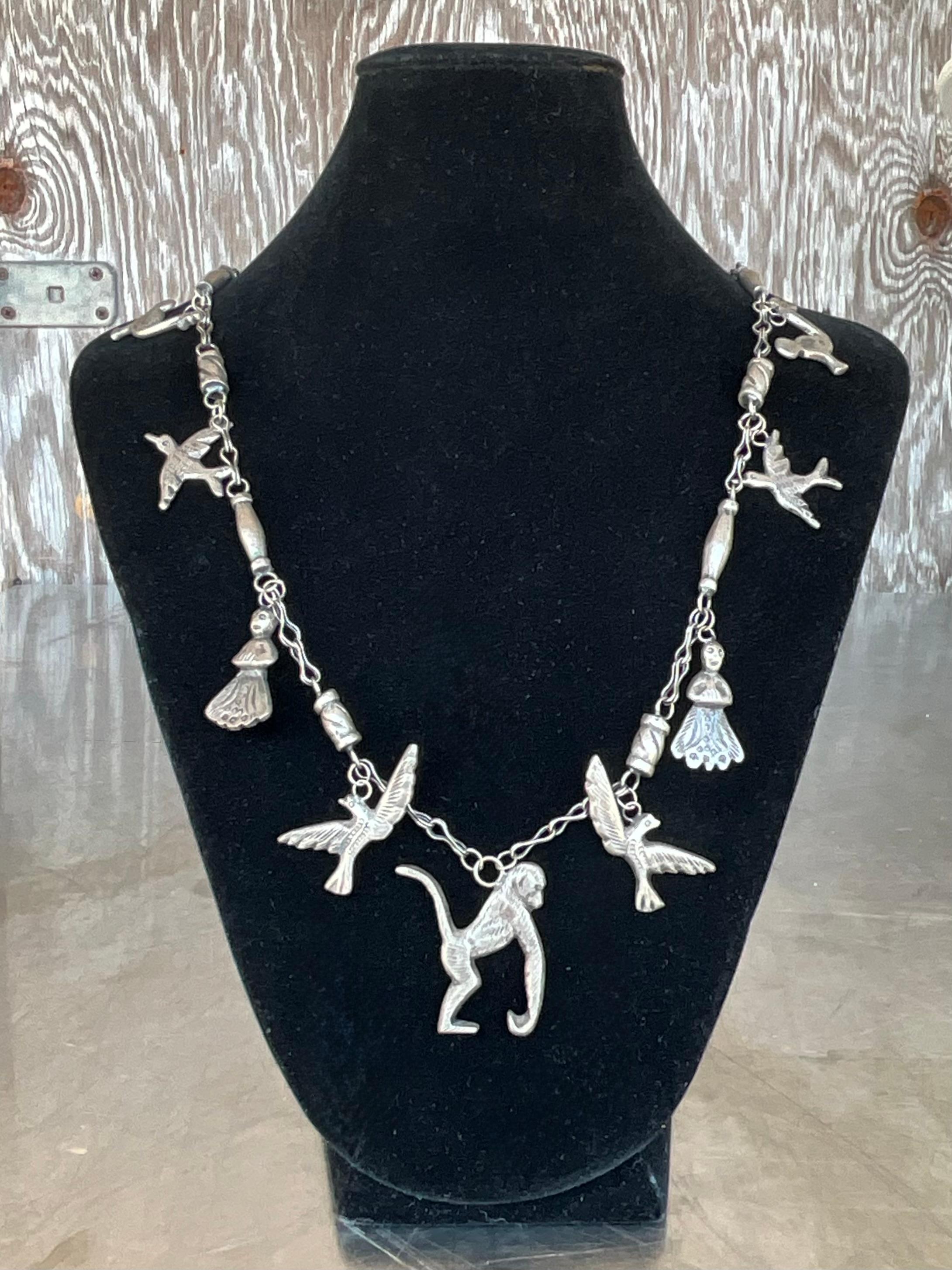 da uomo o donna Collana vintage di animali africani in argento sterling in vendita