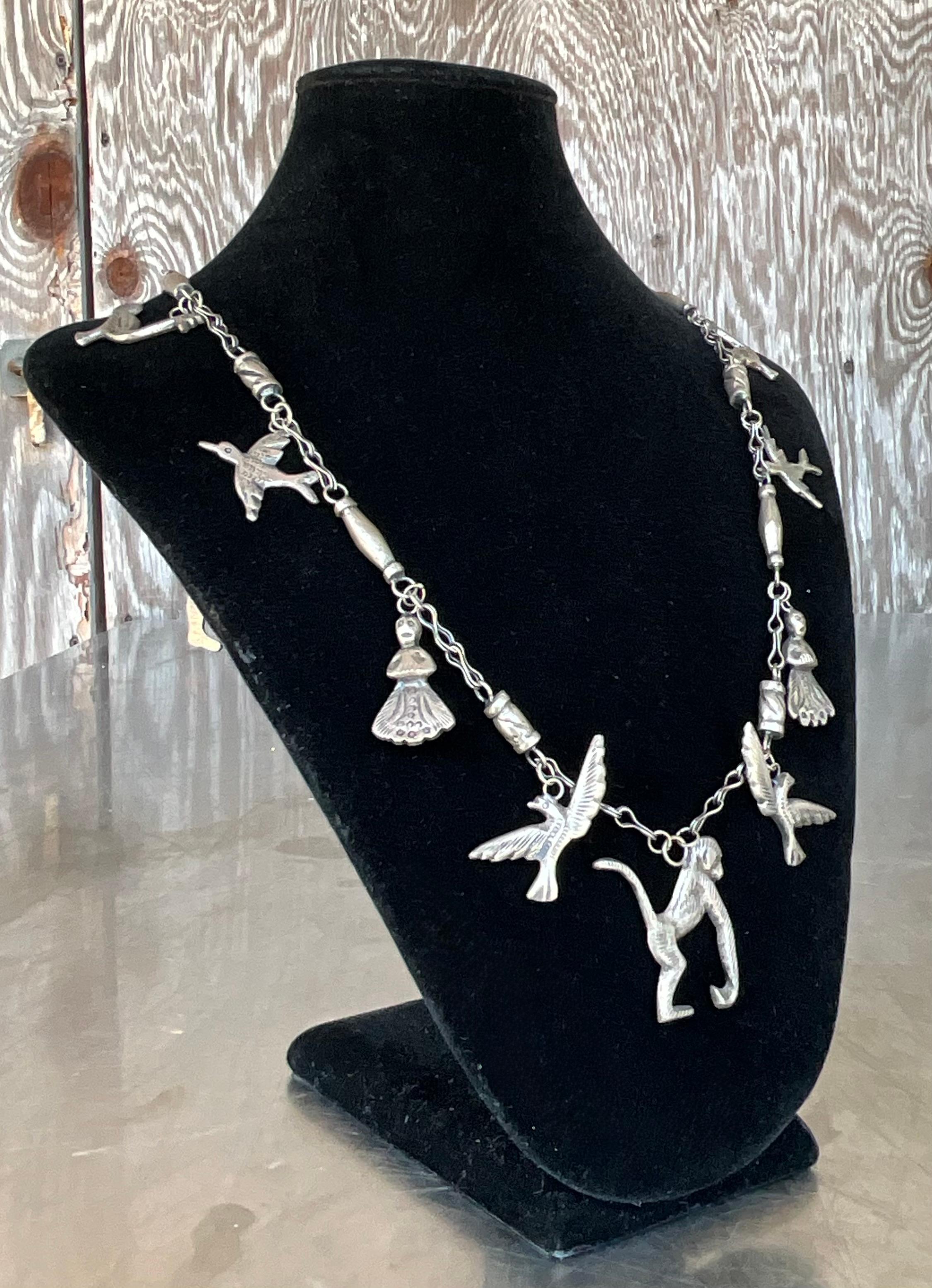 Collana vintage di animali africani in argento sterling in vendita 1
