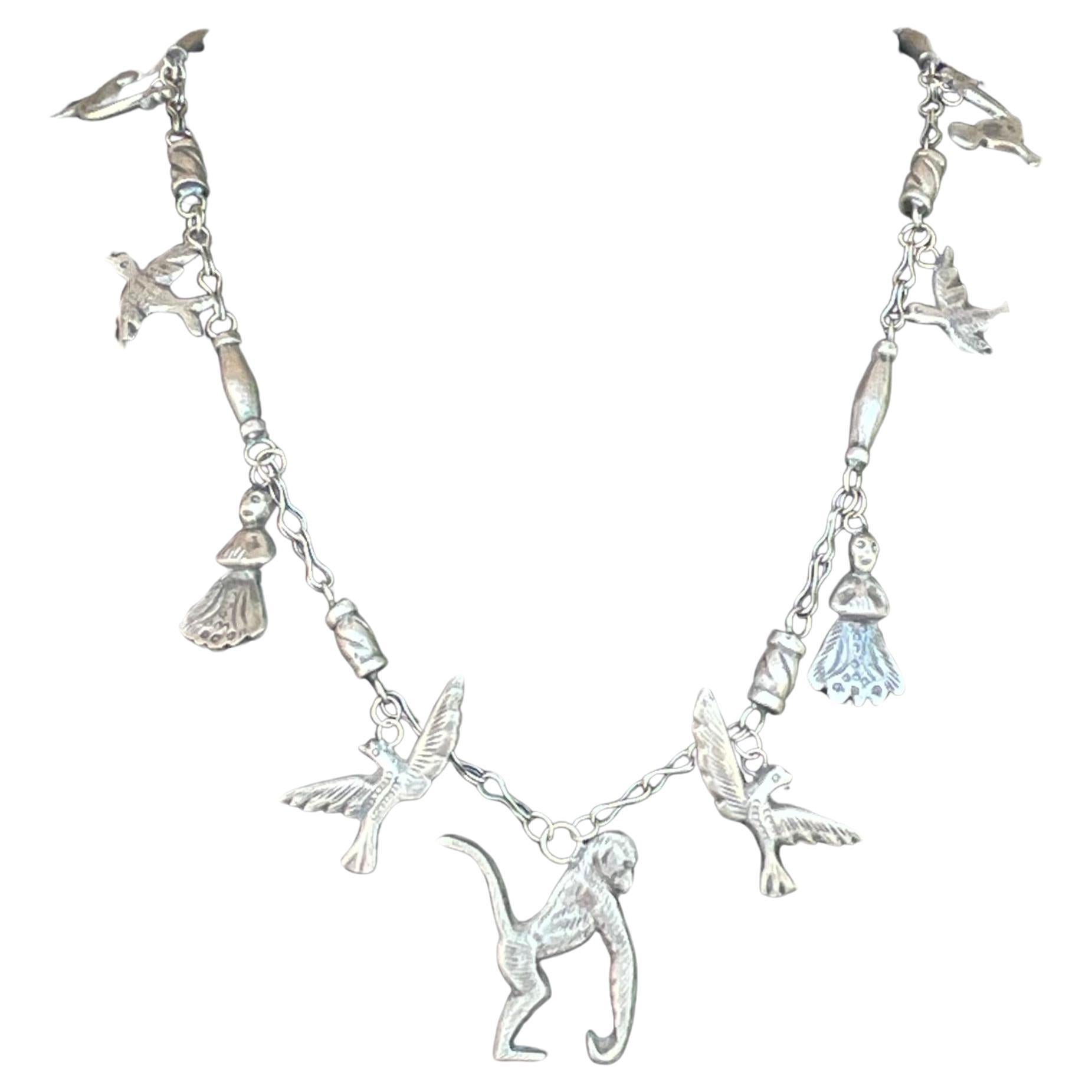 Vintage Sterling Silver African Animal Necklace