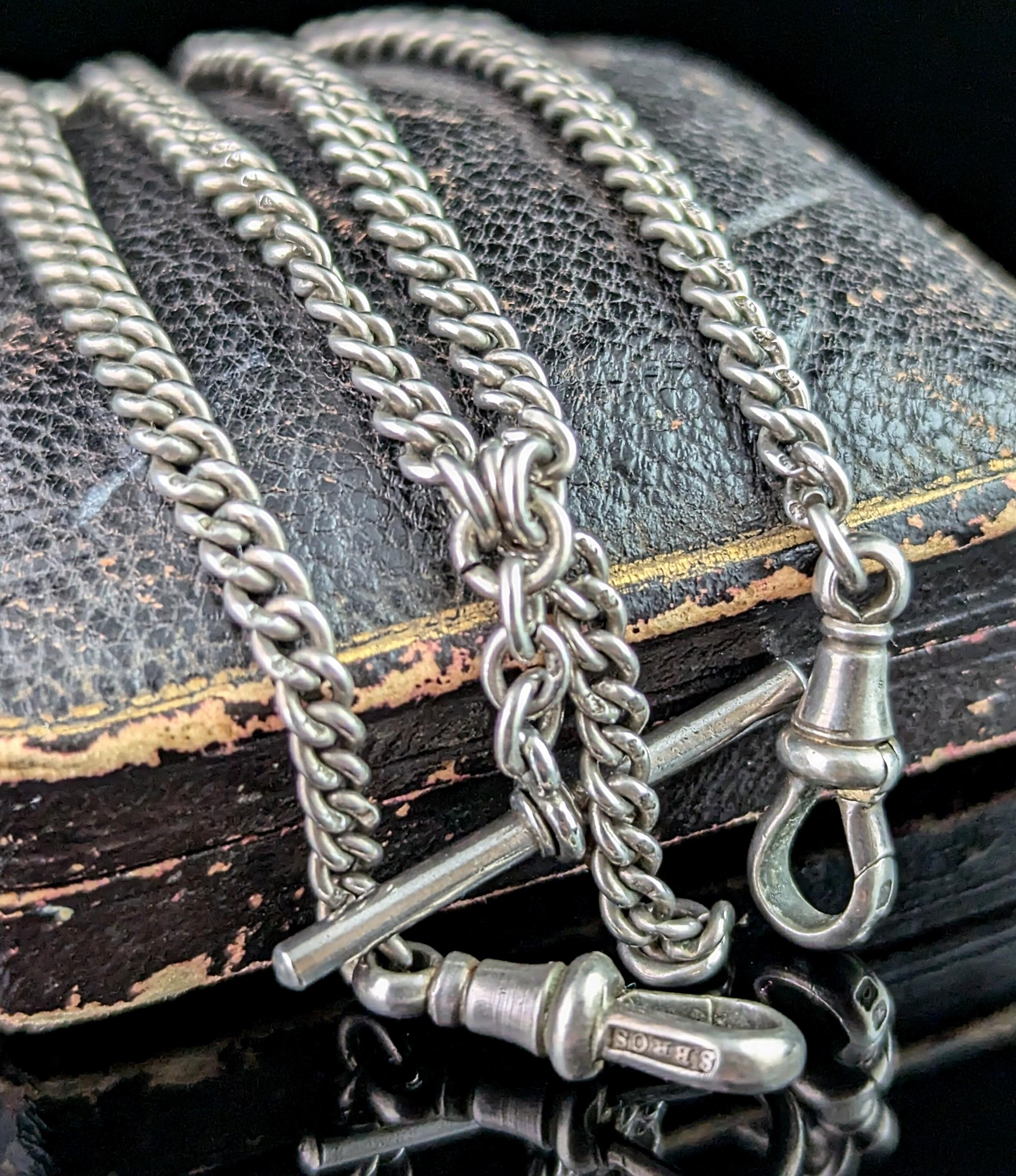 Vintage sterling silver Albert chain, watch chain, Art Deco at 1stDibs