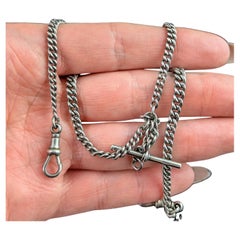 Antique sterling silver Albert chain, watch chain, Art Deco