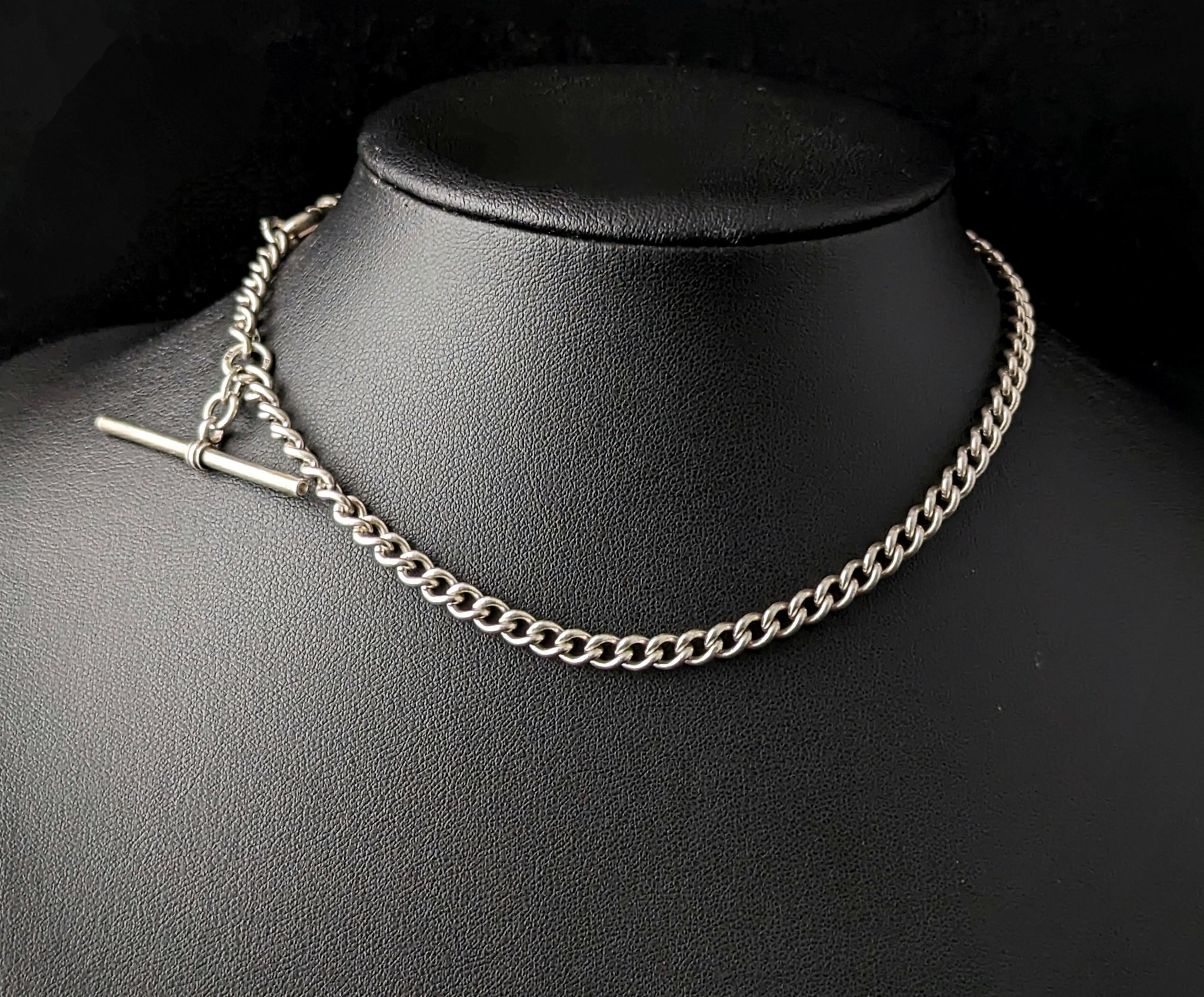 Vintage sterling silver Albert chain, watch chain  4