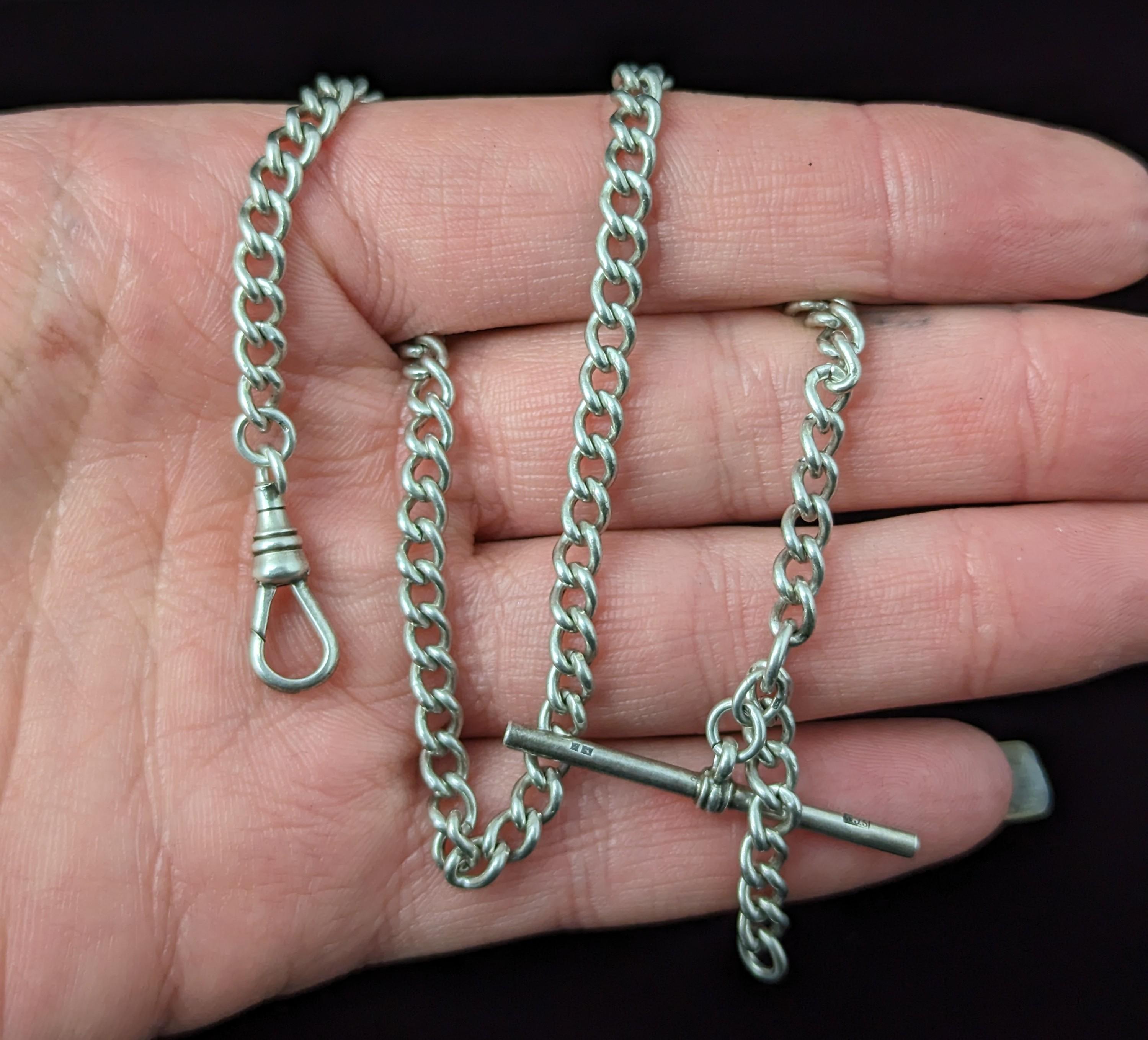Vintage sterling silver Albert chain, watch chain  5