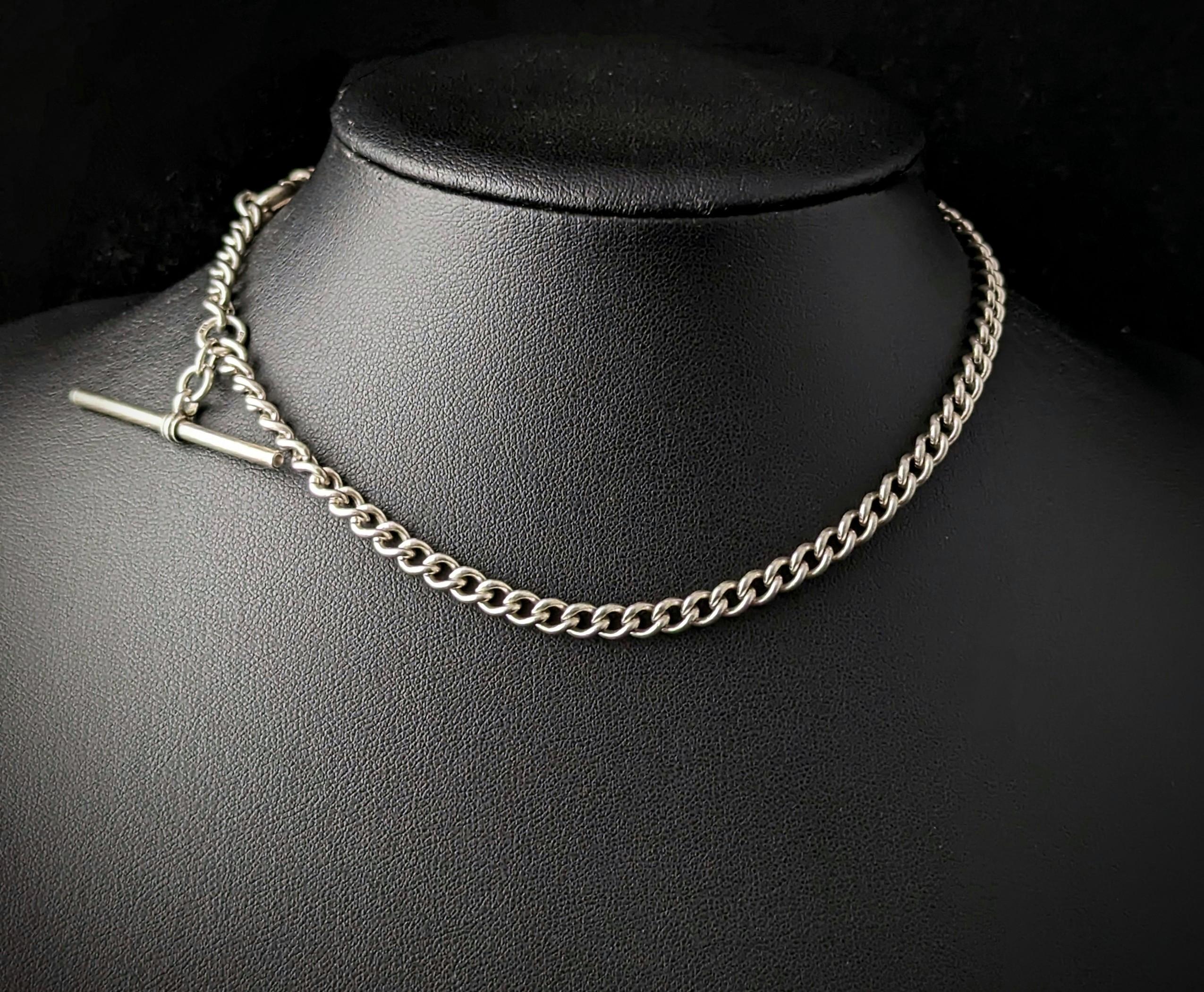 Vintage sterling silver Albert chain, watch chain  6