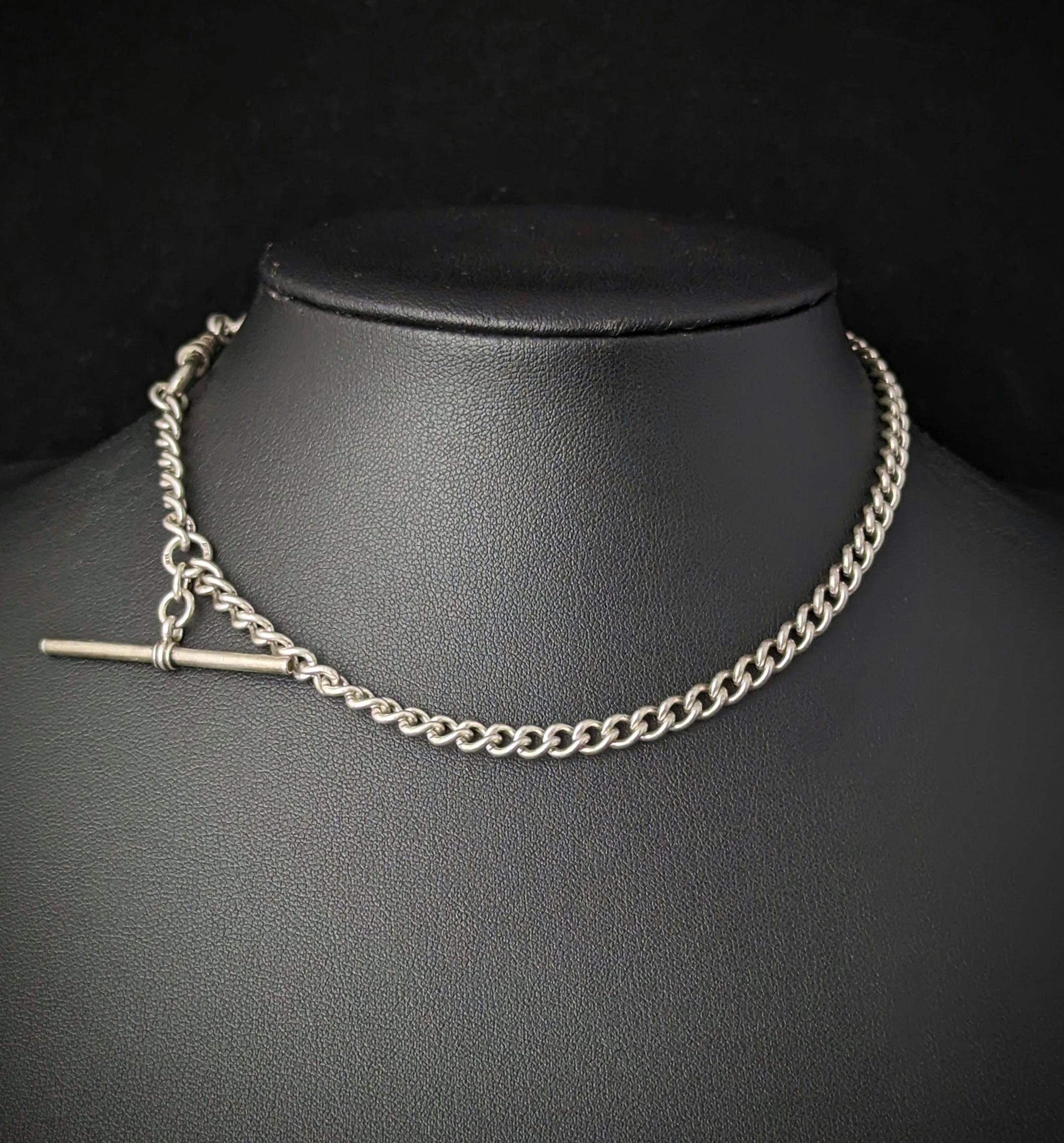 Vintage sterling silver Albert chain, watch chain  7