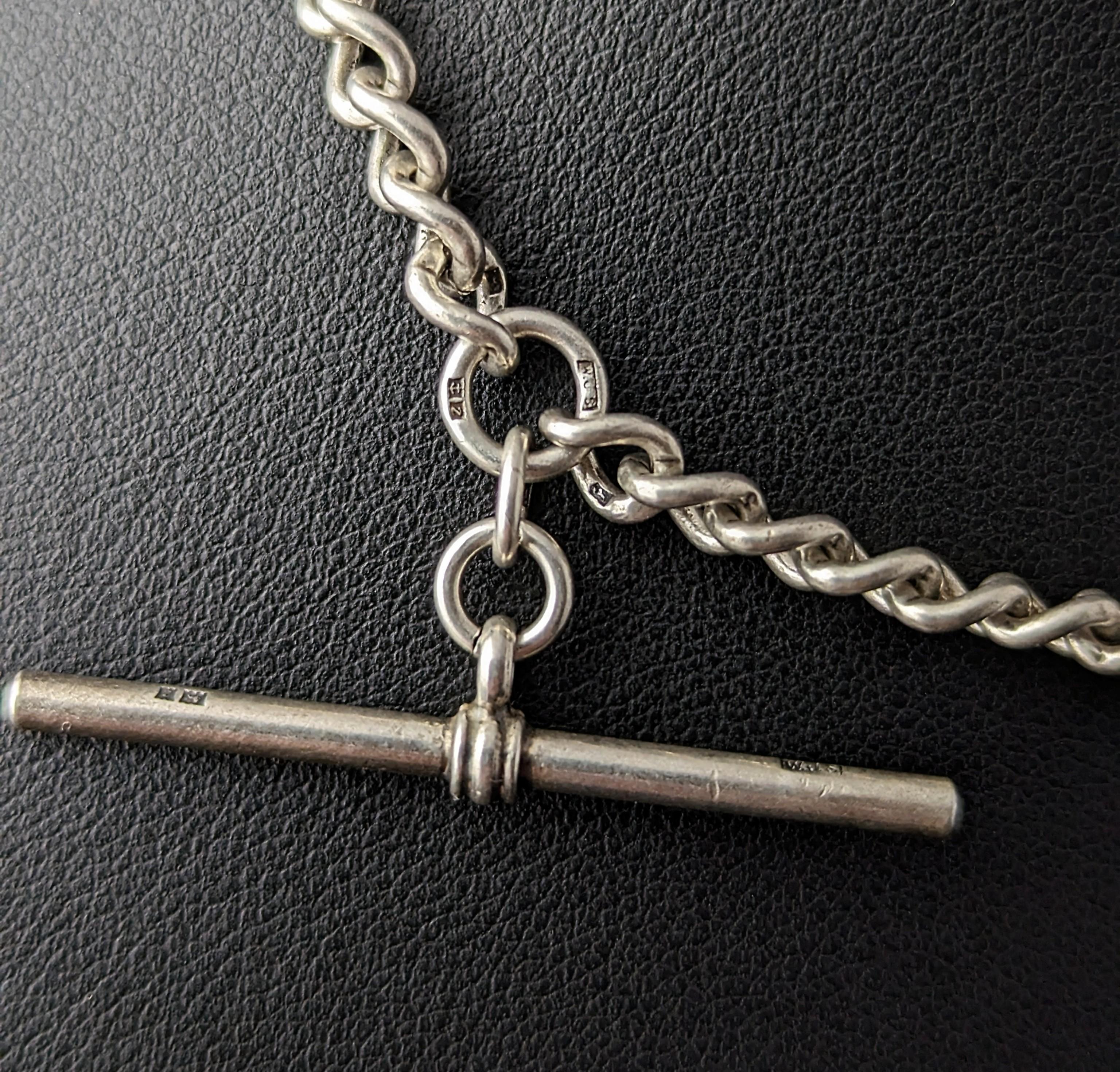 Women's or Men's Vintage sterling silver Albert chain, watch chain 