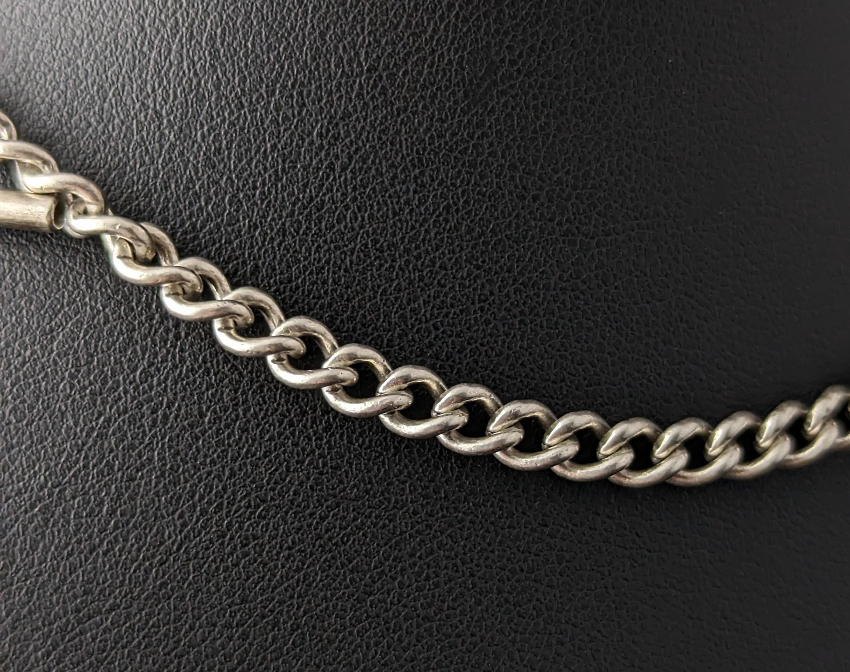 Vintage sterling silver Albert chain, watch chain  2