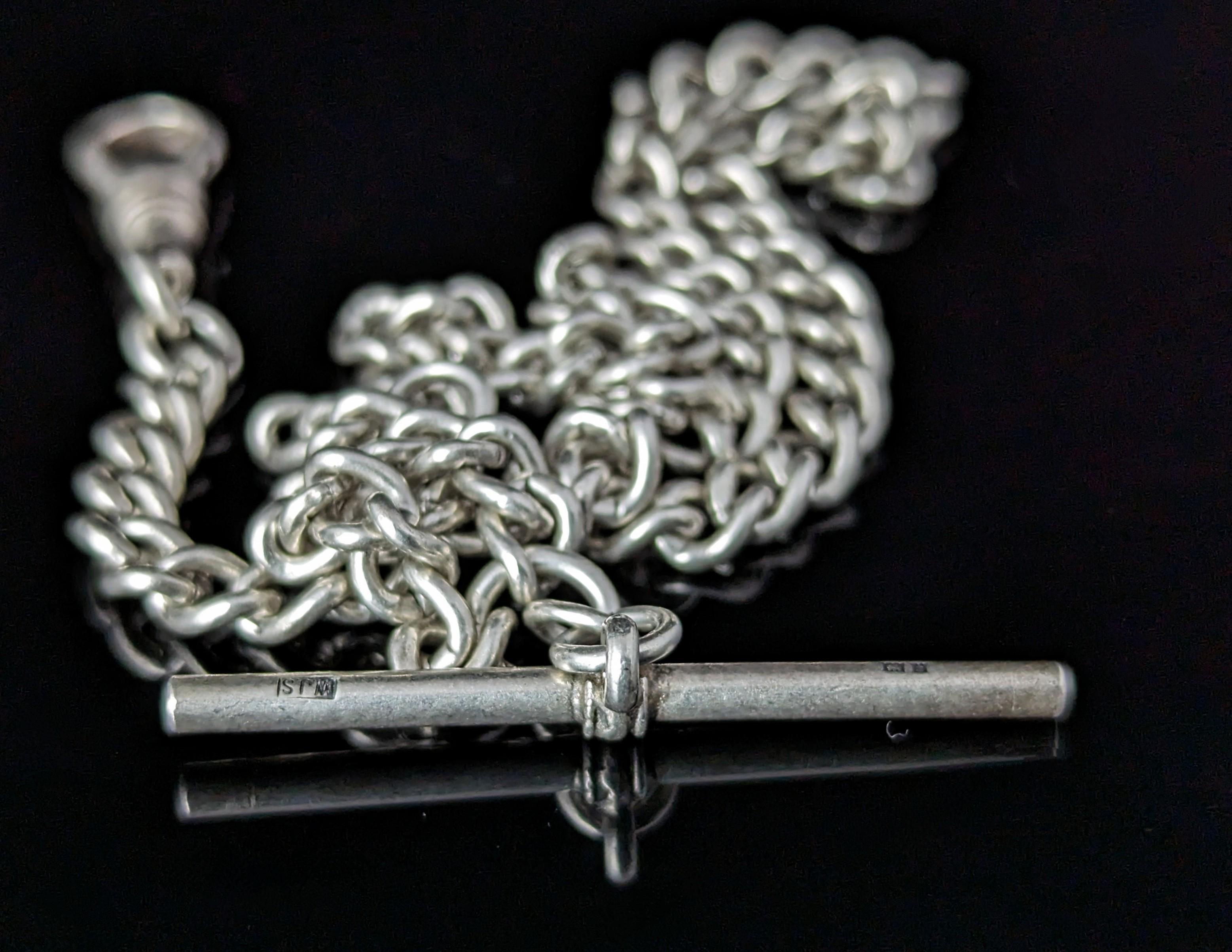 Vintage sterling silver Albert chain, watch chain  3