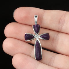 Ciondolo vintage a forma di croce in argento sterling 925 con ametista, croce intrecciata in stile moderno, 4,2 g