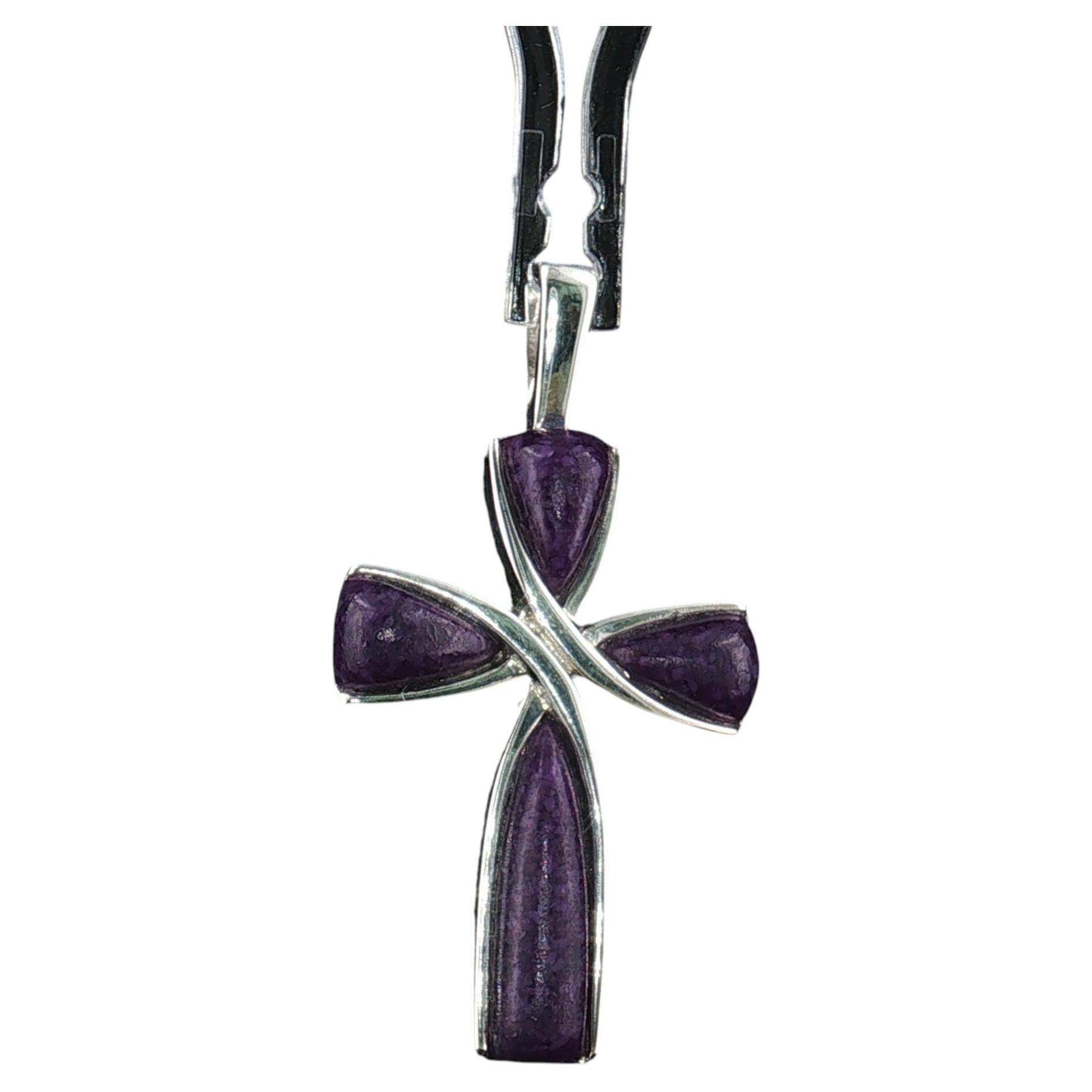 Pendentif vintage en argent sterling 925 avec croix en améthyste, croix torsadée moderne, 4,2 g