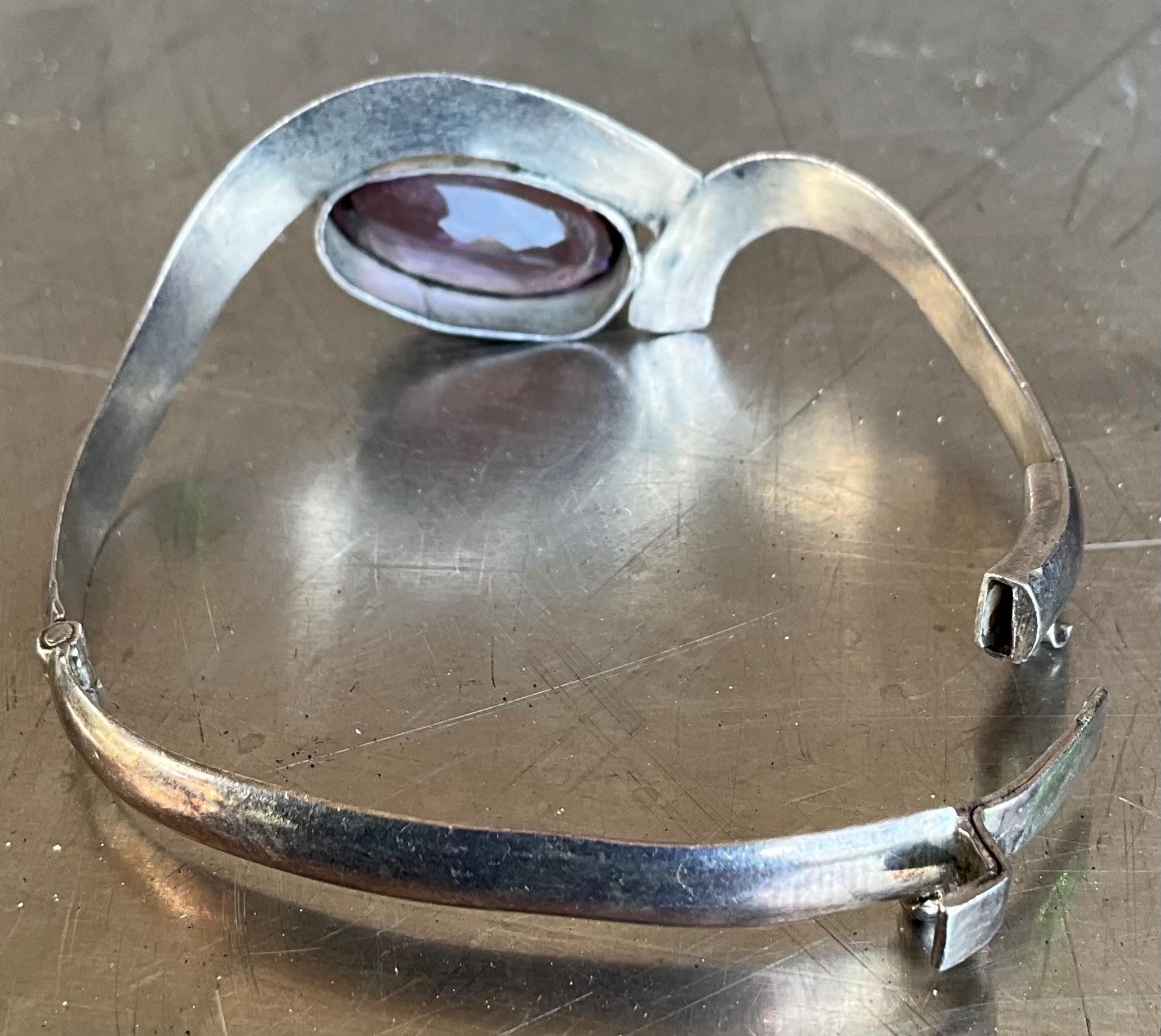 Women's or Men's Vintage Sterling Silver Amethyst Cuff For Sale