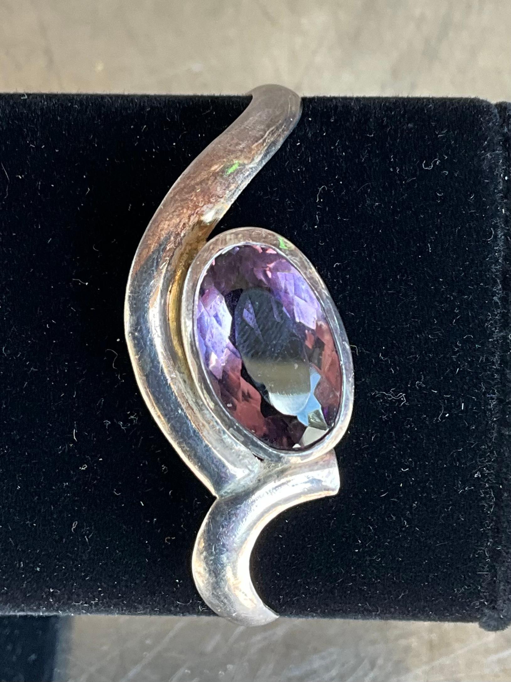 Vintage Sterling Silver Amethyst Cuff For Sale 2