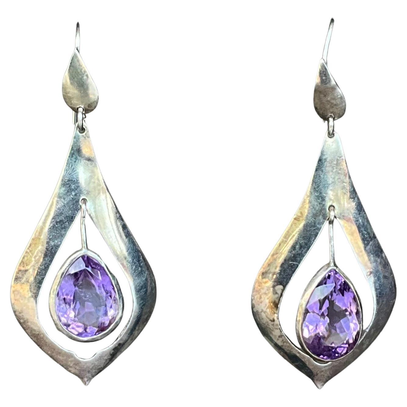 Vintage Sterling Silber Amethyst Tropfen Ohrringe