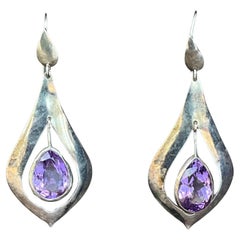 Pendants d'oreilles vintage en argent sterling avec améthyste