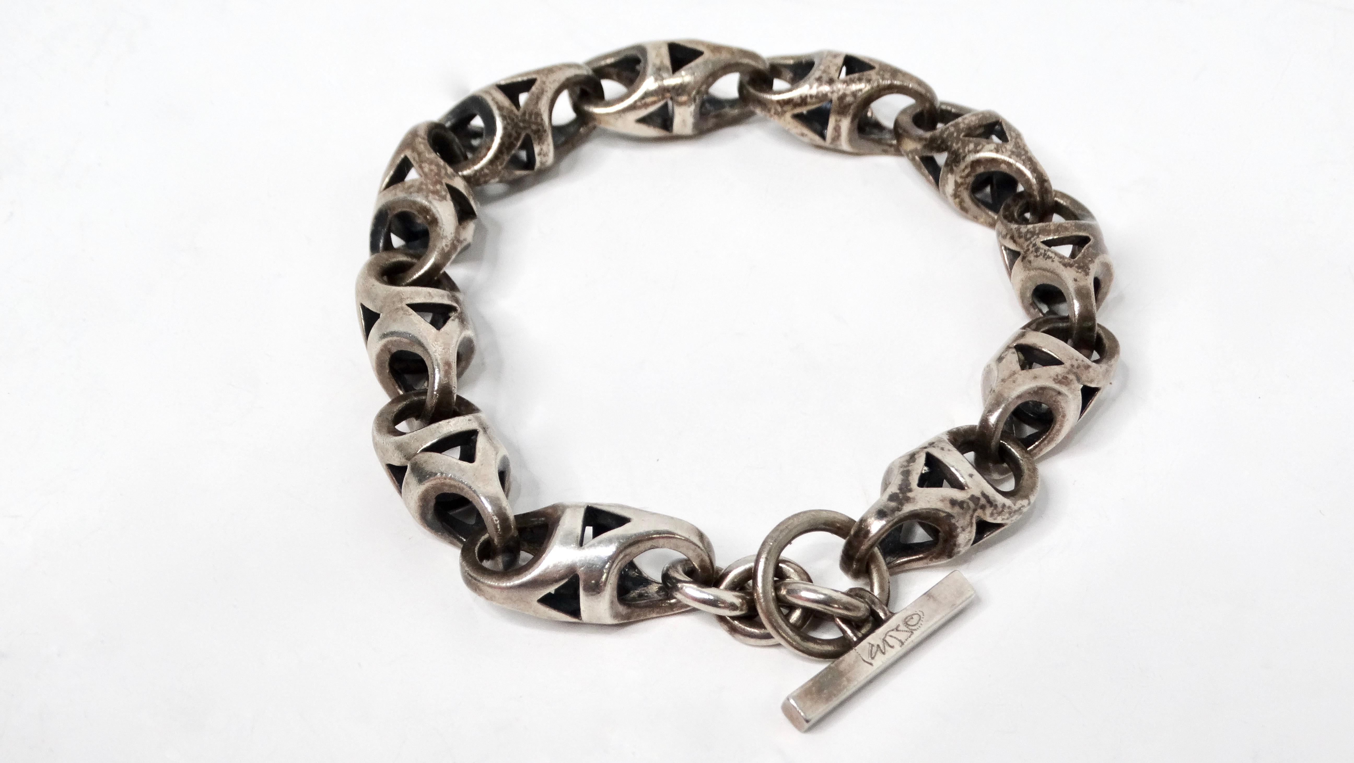Vintage Sterling Silver Anchor Chain Link Toggle Bracelet In Fair Condition In Scottsdale, AZ